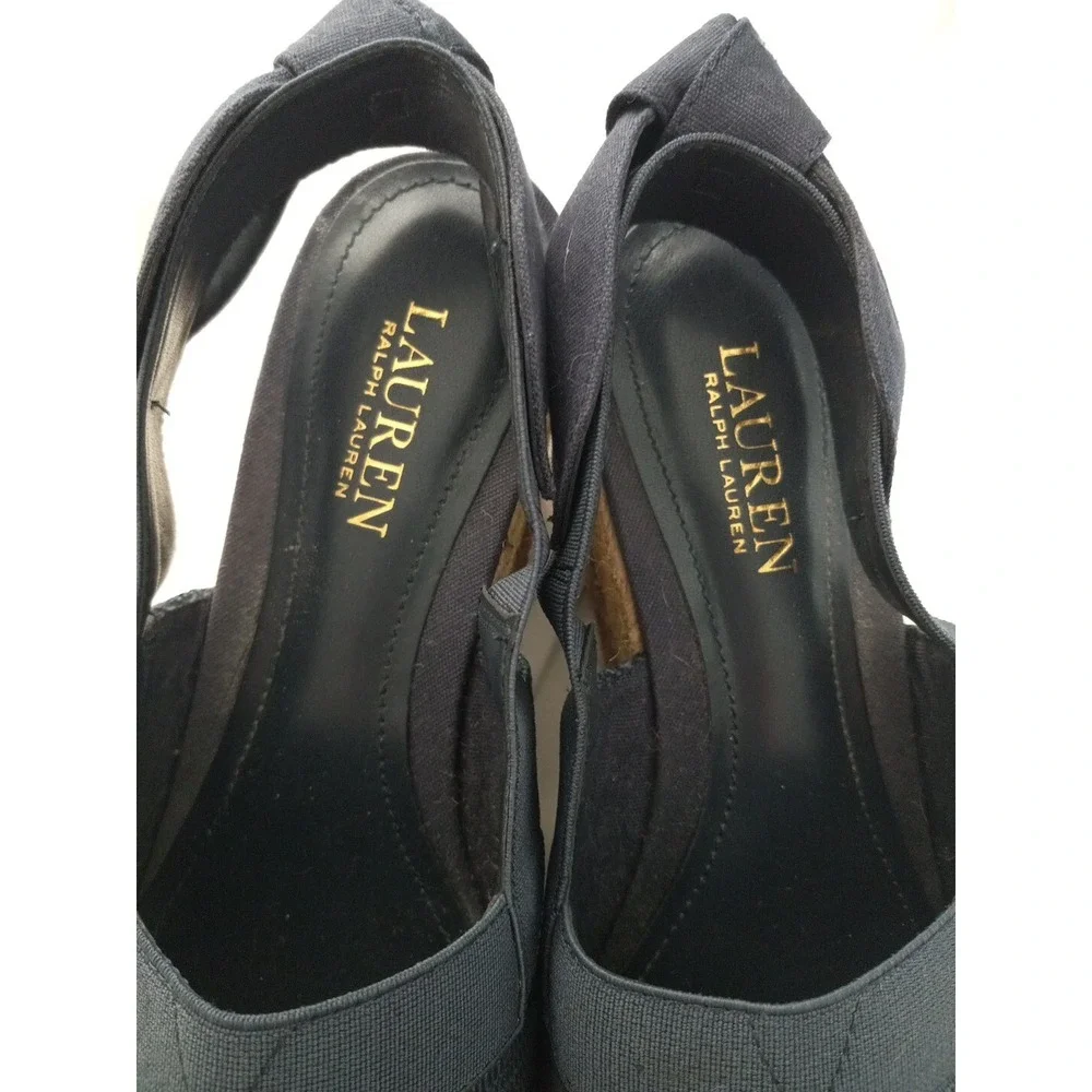 Ralph Lauren Penelopie Slingback Wedge NauticalSandals Espadrille Navy Blue NWOB